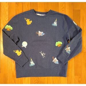 Disney Parks Adult Medium Disneyland Embroidered Icons Crewneck Sweatshirt NWOT